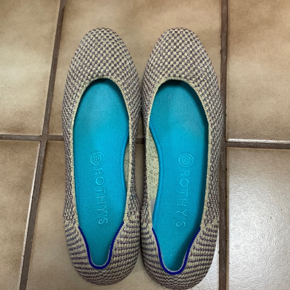ROTHY’S Limited Ed. Square Toe Metallic Multi Flat. Like new
